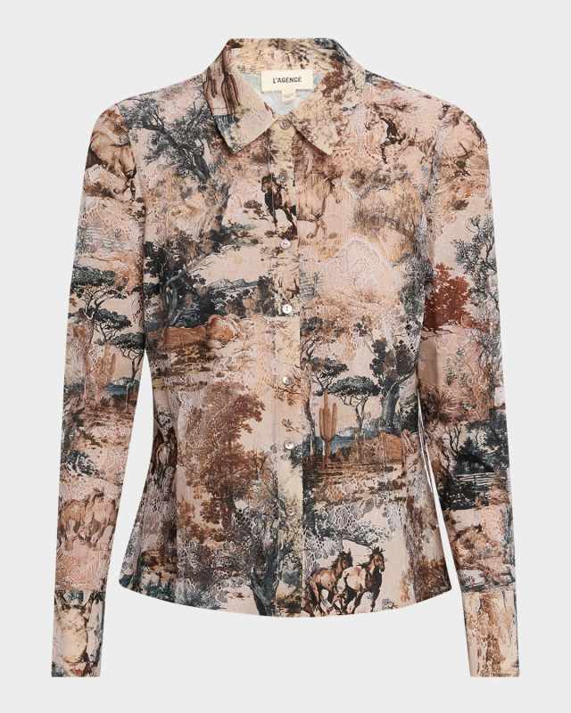 Western Toile Maia Lace Button-Front Blouse